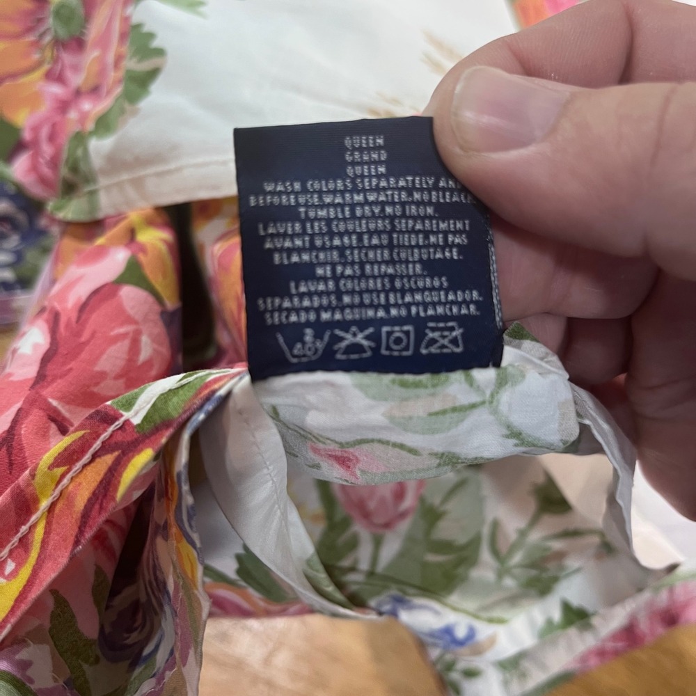Vtg Ralph Lauren Melissa Queen Flat Sheet Floral Cotton Pink Roses Made in USA - Picture 4 of 6